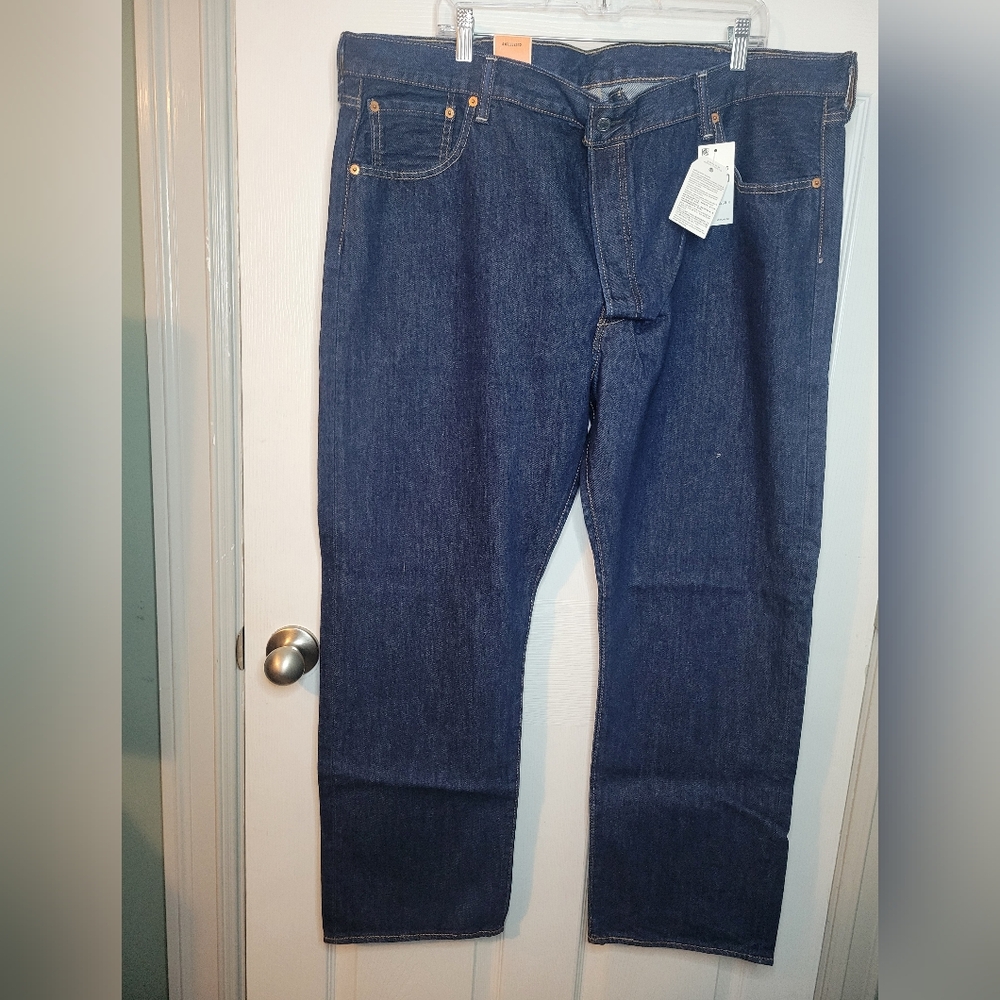 Levi Men's Jeans Size 44x30 501 Blue Jean Dark Wash Straight Leg Button Fly